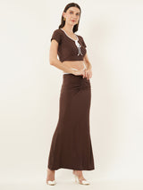 Clobug Women Solid Brown Top & Skirt Co-ord Set
