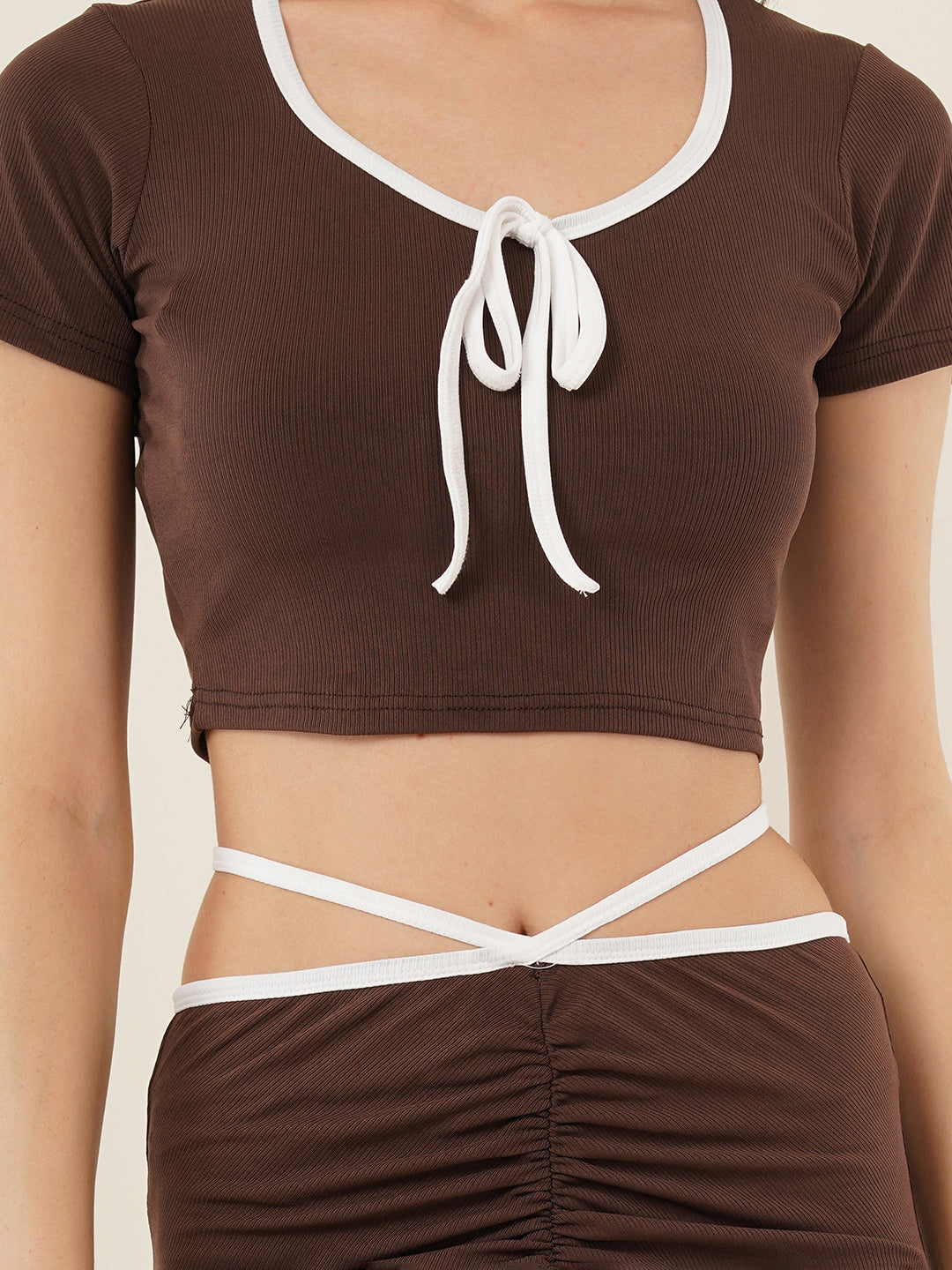 Clobug Women Solid Brown Top & Skirt Co-ord Set