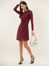 Clobug Women Solid Full Sleeve Maroon Dress
