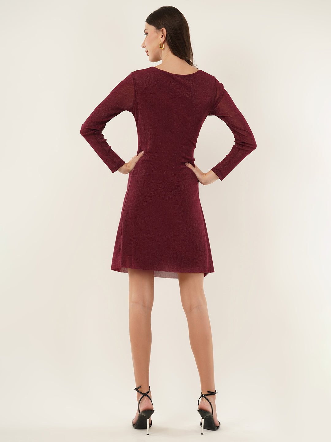 Clobug Women Solid Full Sleeve Maroon Dress