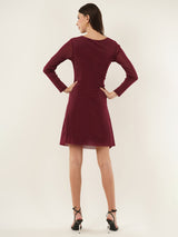 Clobug Women Solid Full Sleeve Maroon Dress