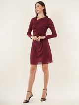 Clobug Women Solid Full Sleeve Maroon Dress