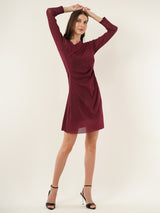 Clobug Women Solid Full Sleeve Maroon Dress
