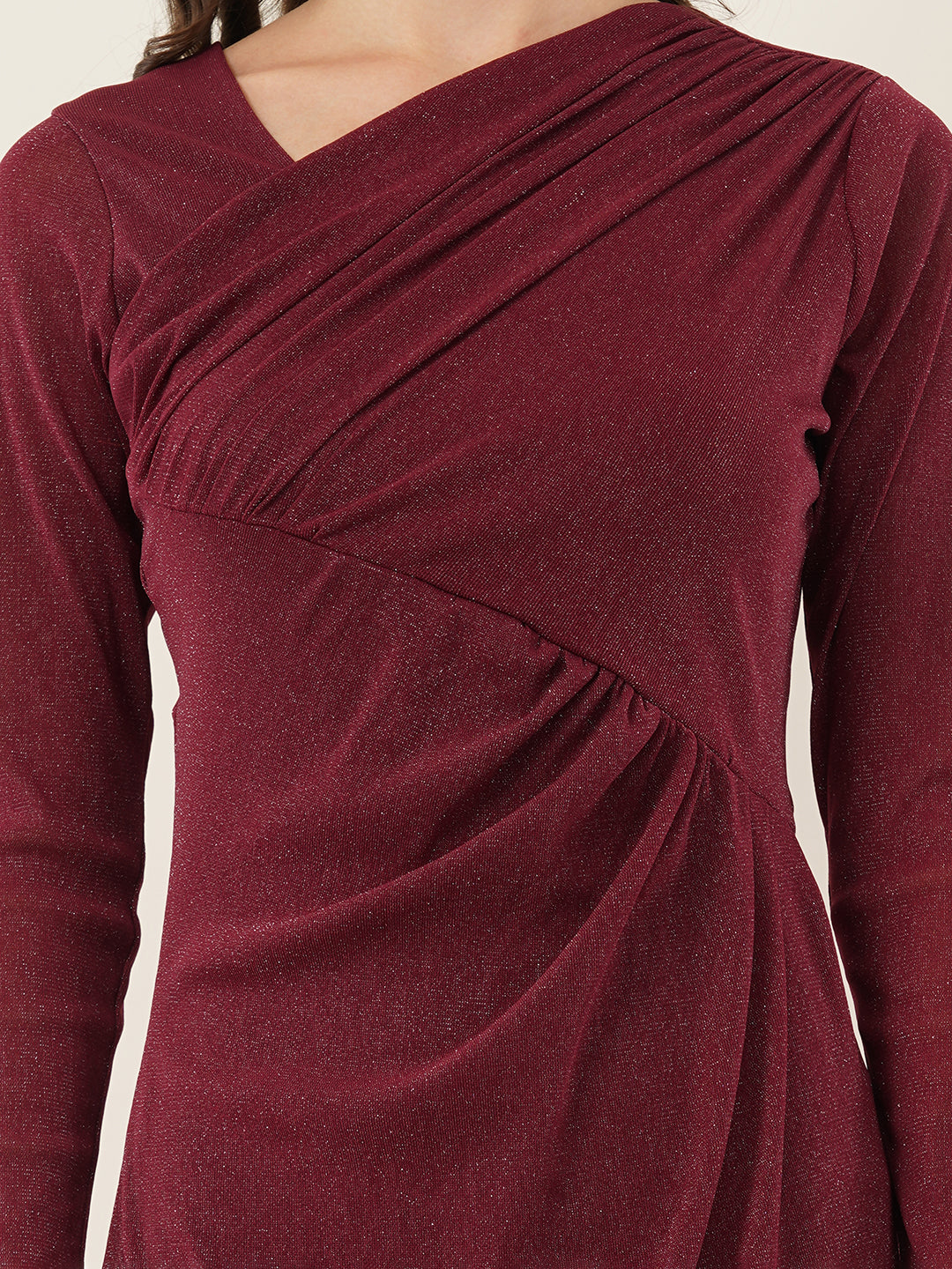 Clobug Women Solid Full Sleeve Maroon Dress