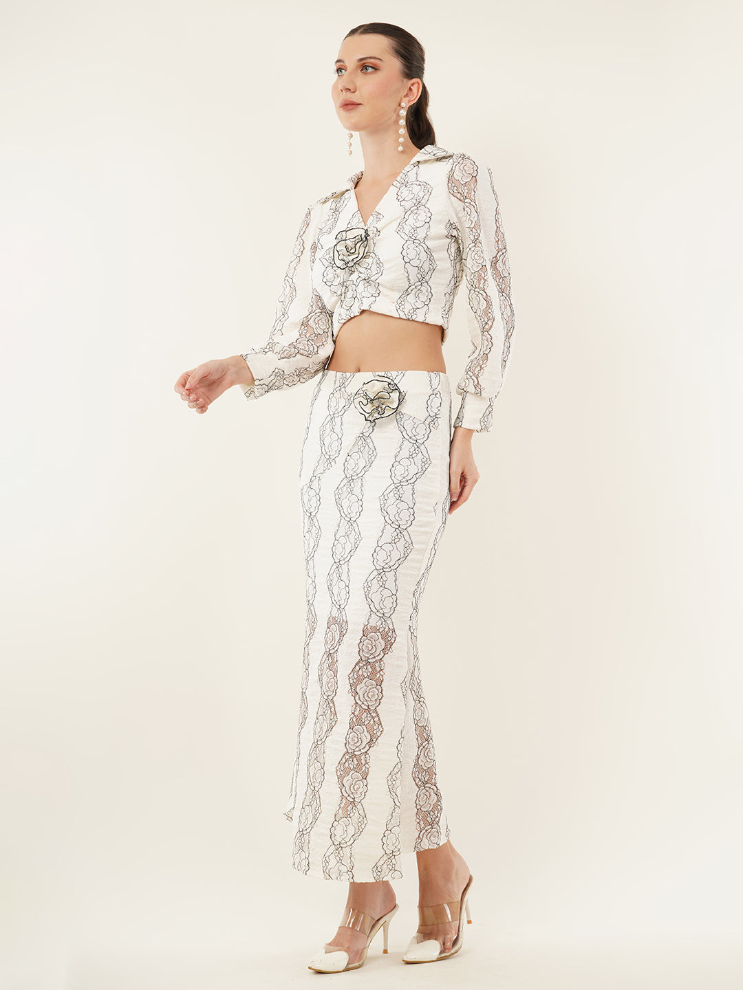 Clobug Women Printed Full Sleeve Top & Skirt Co-ord Set