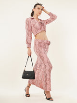 Clobug Women Printed Full Sleeve Top & Skirt Co-ord Set