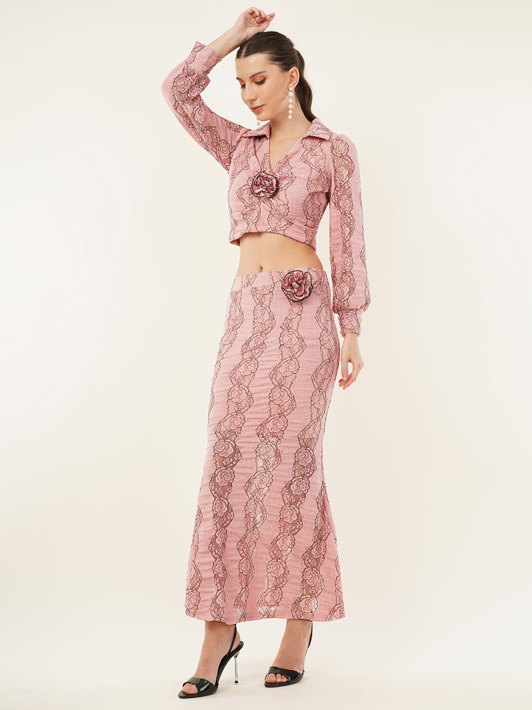 Clobug Women Printed Full Sleeve Top & Skirt Co-ord Set