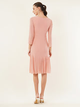 Clobug Women Solid Lycra Blend Pink Mesh Ruffle Dress