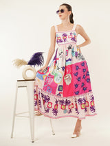 Clobug Women Printed Sleeveless Midid Dress