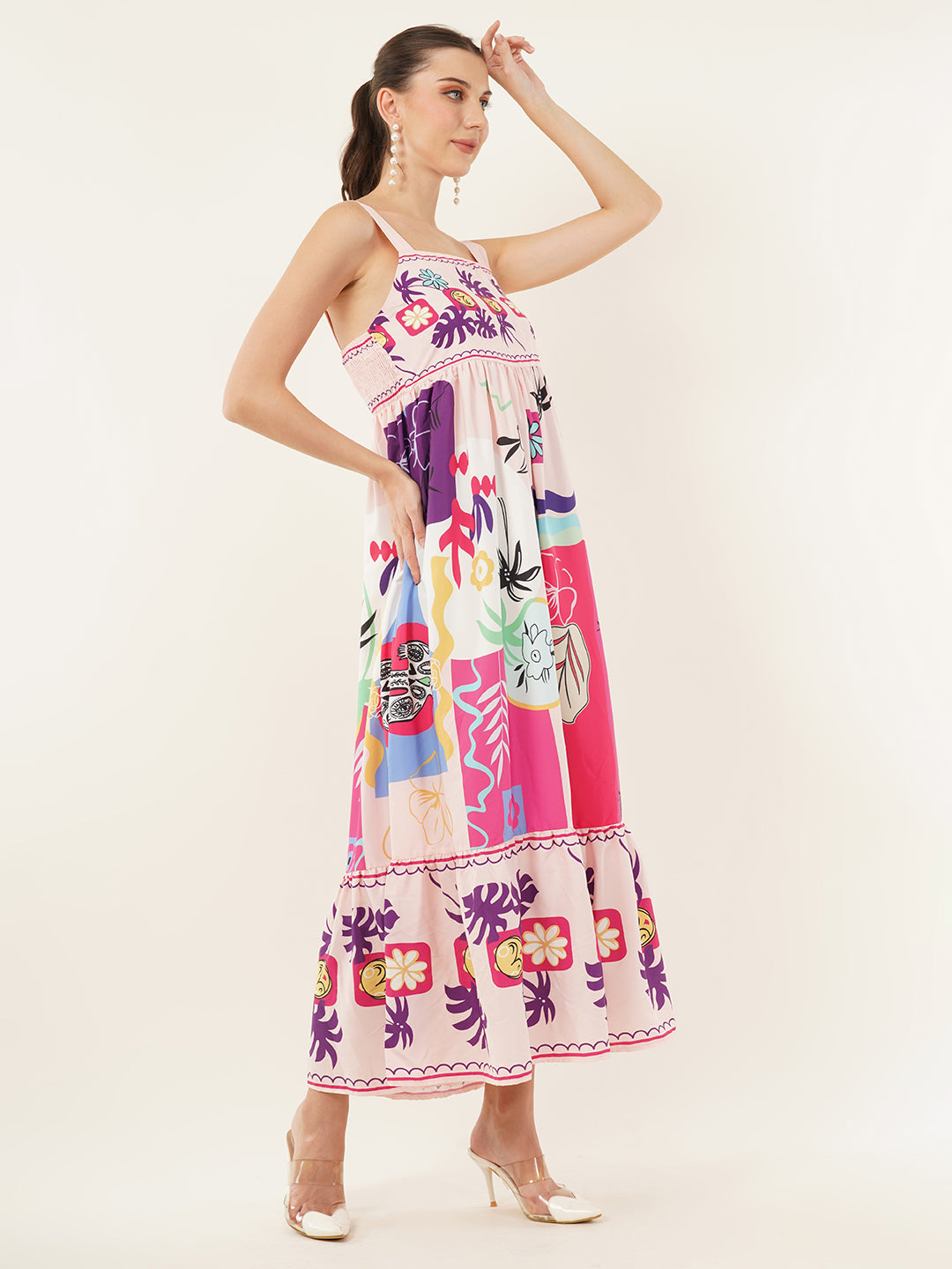 Clobug Women Printed Sleeveless Midid Dress