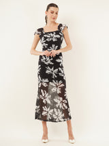 Clobug Women Printed Short Sleeve Midi Mesh Dress