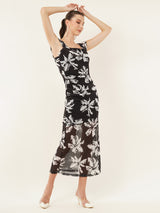 Clobug Women Printed Short Sleeve Midi Mesh Dress