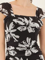 Clobug Women Printed Short Sleeve Midi Mesh Dress