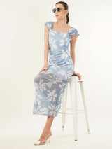 Clobug Women Printed Short Sleeve Midi Mesh Dress