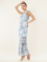 Clobug Women Printed Short Sleeve Midi Mesh Dress