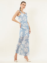 Clobug Women Printed Short Sleeve Midi Mesh Dress