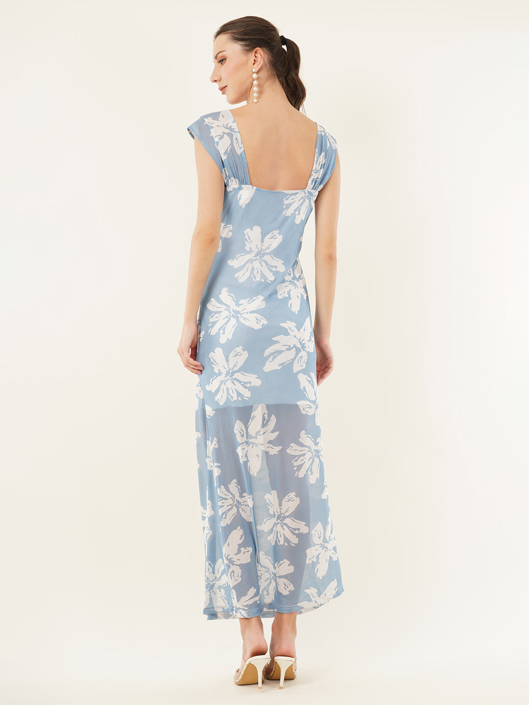 Clobug Women Printed Short Sleeve Midi Mesh Dress