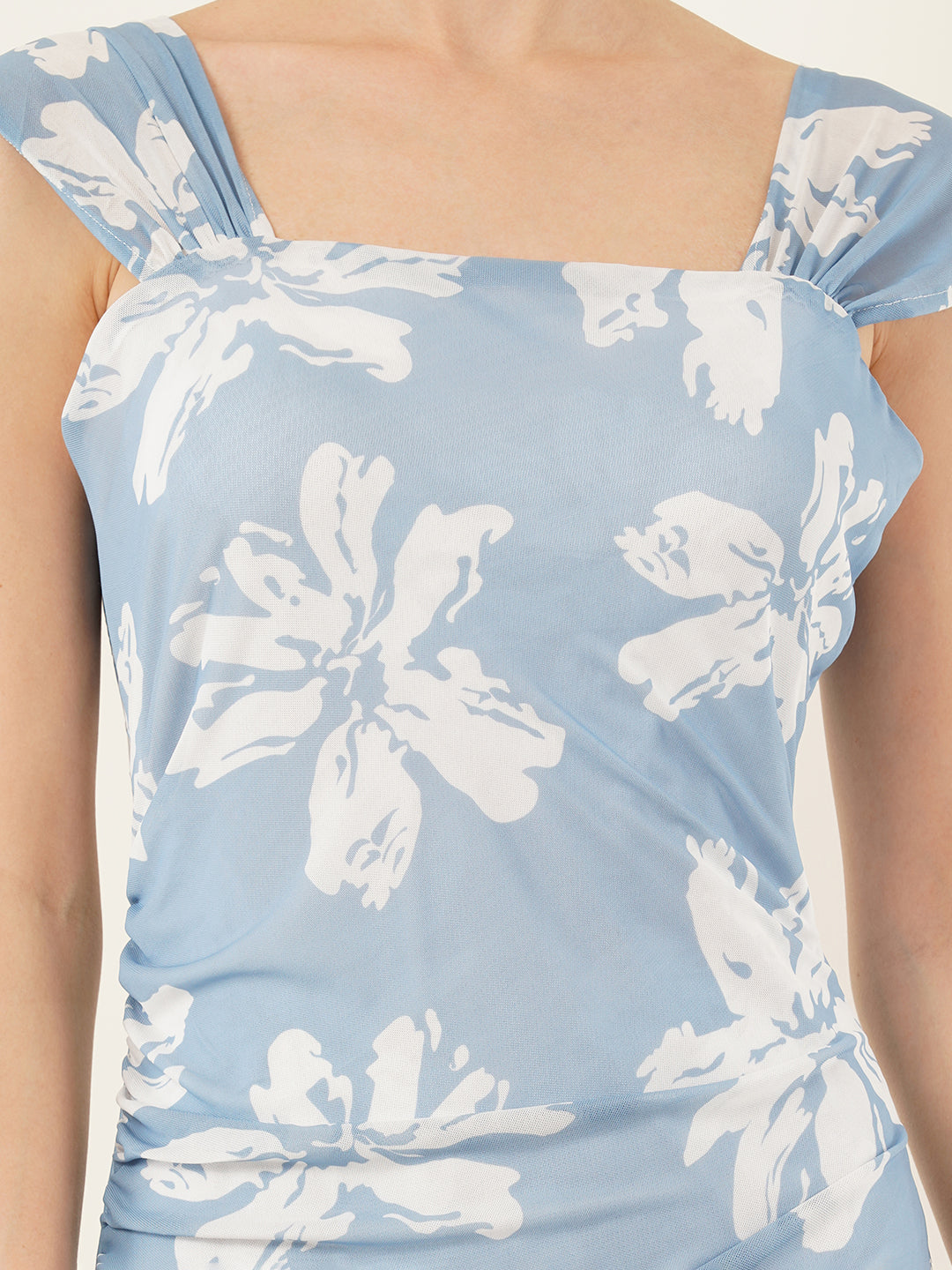 Clobug Women Printed Short Sleeve Midi Mesh Dress