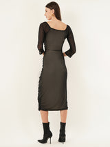 Clobug Women Solid Mesh Bodycon Black Dress