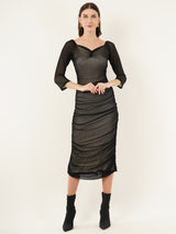 Clobug Women Solid Mesh Bodycon Black Dress