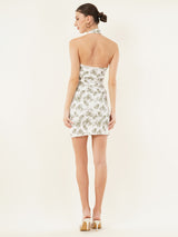 Clobug Women Sleeveless Cotton Blend Printed White Mini Dress