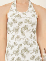 Clobug Women Sleeveless Cotton Blend Printed White Mini Dress