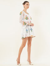 Clobug Women Full Sleeve Printed White Short Dress