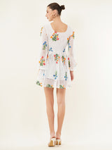 Clobug Women Full Sleeve Printed White Short Dress