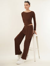 Clobug Women Solid Brown Top & Pant Full Sleeve Co-ord Set