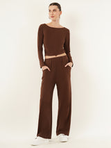 Clobug Women Solid Brown Top & Pant Full Sleeve Co-ord Set