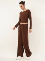 Clobug Women Solid Brown Top & Pant Full Sleeve Co-ord Set