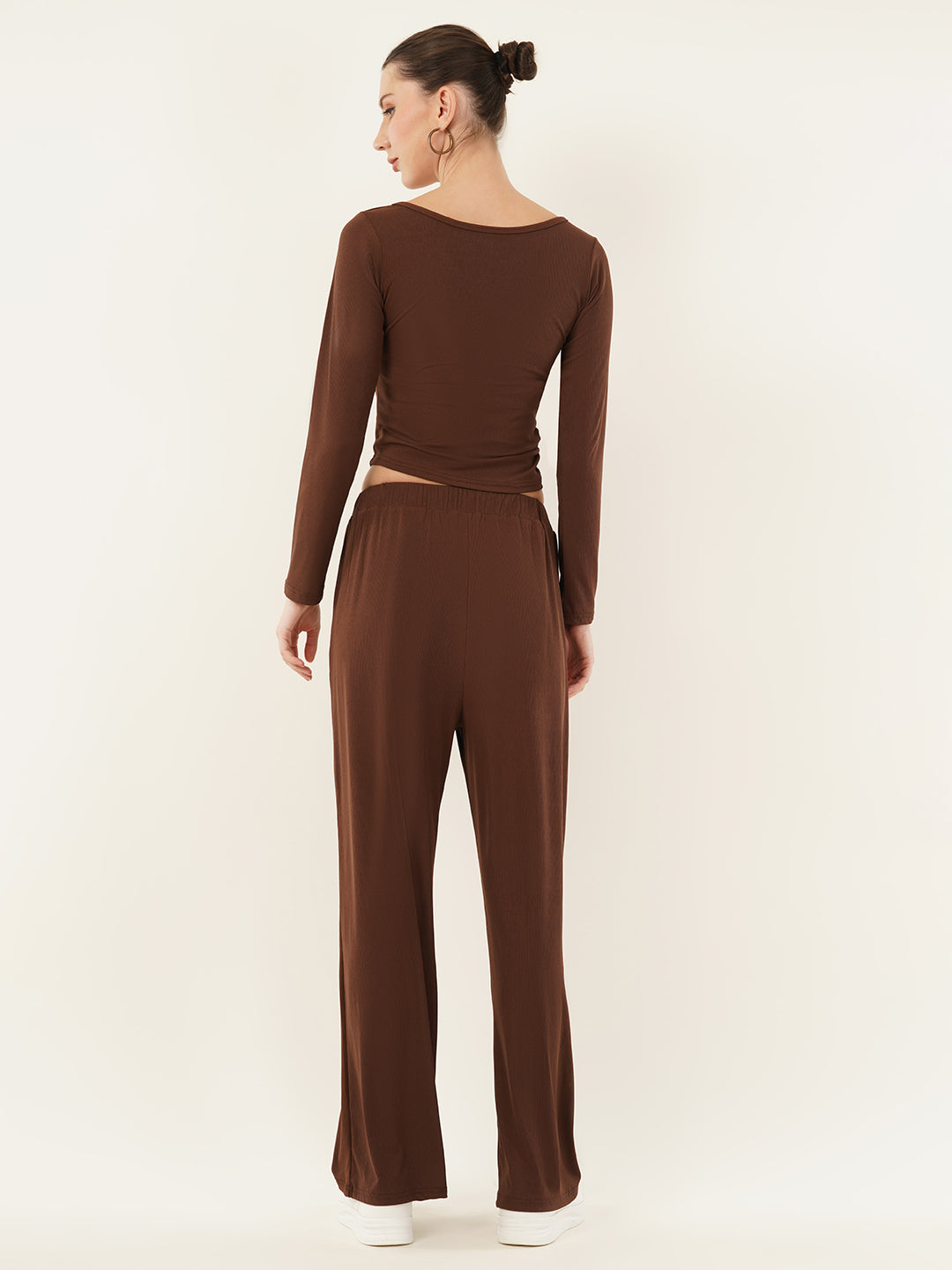 Clobug Women Solid Brown Top & Pant Full Sleeve Co-ord Set