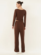 Clobug Women Solid Brown Top & Pant Full Sleeve Co-ord Set