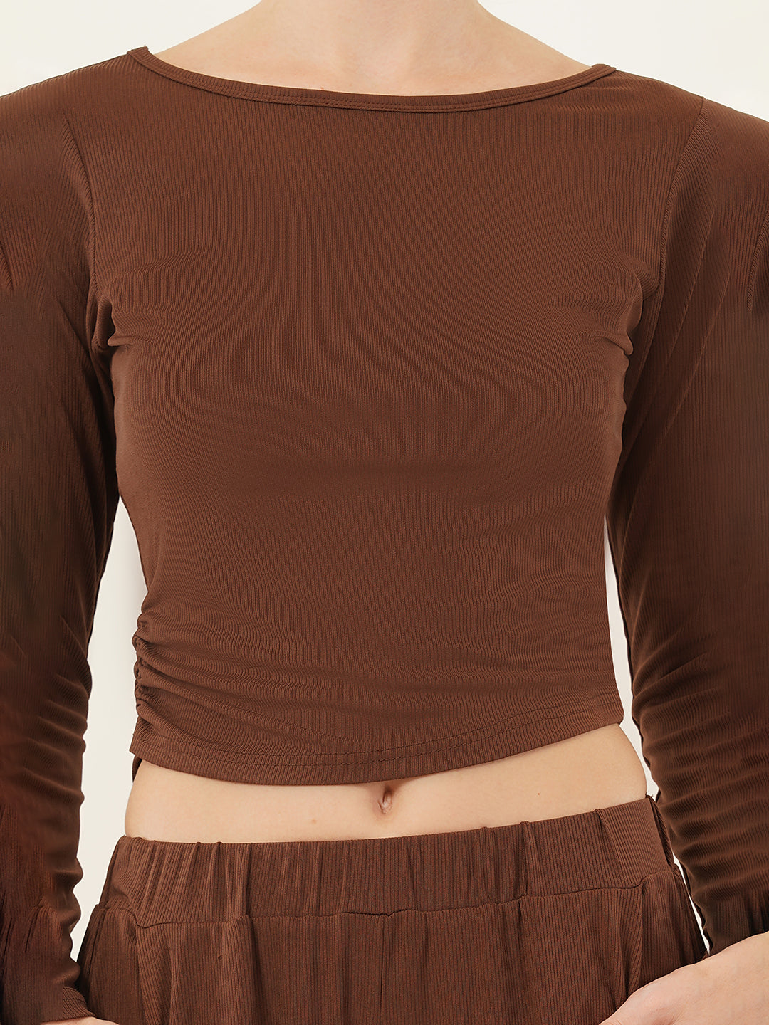 Clobug Women Solid Brown Top & Pant Full Sleeve Co-ord Set