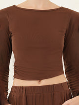 Clobug Women Solid Brown Top & Pant Full Sleeve Co-ord Set