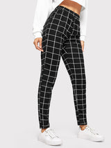 Clobug Women Check Print Poly-Blend Skinny Fit Trouser