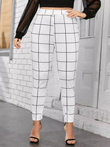 Clobug Women Check Print Poly-Blend Skinny Fit Trouser