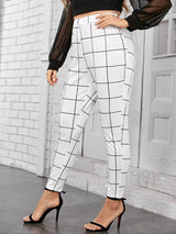 Clobug Women Check Print Poly-Blend Skinny Fit Trouser