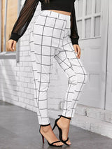 Clobug Women Check Print Poly-Blend Skinny Fit Trouser