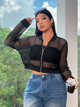 Clobug Women Black Full Sleeve Net Jacket