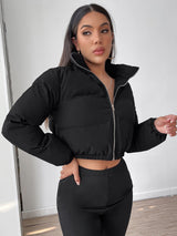 Clobug Women Black Crop Puffer Jacket