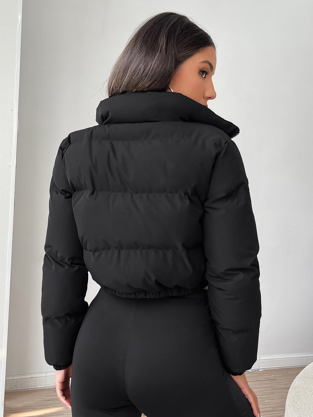 Clobug Women Black Crop Puffer Jacket