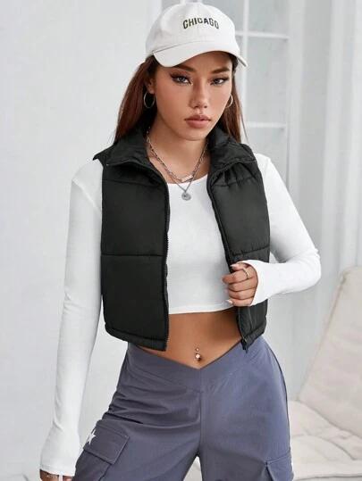 Clobug Women Black Crop Puffer Jacket