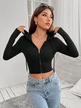 Clobug Women Black Crop Full Sleeve Jacket
