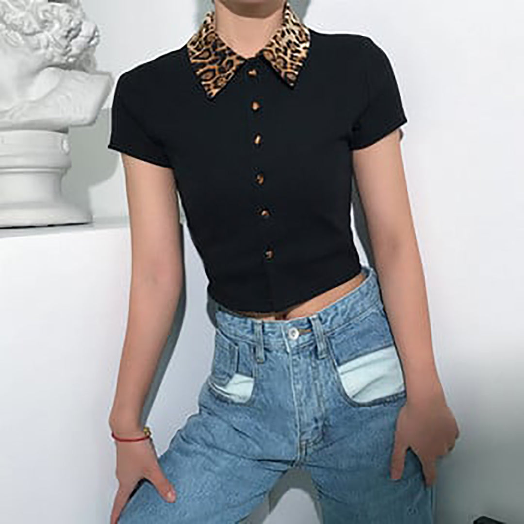 Clobug Women Short Sleeve Cotton Blend Crop Top