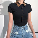 Clobug Women Short Sleeve Cotton Blend Crop Top