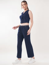 Clobug Women Denim Sleeveless Top With Trouser Co-ord Set