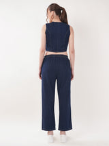 Clobug Women Denim Sleeveless Top With Trouser Co-ord Set