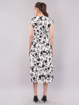 Clobug Women Short Sleeve Printed Midi White Dress