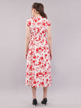 Clobug Women Short Sleeve Printed Midi White Dress